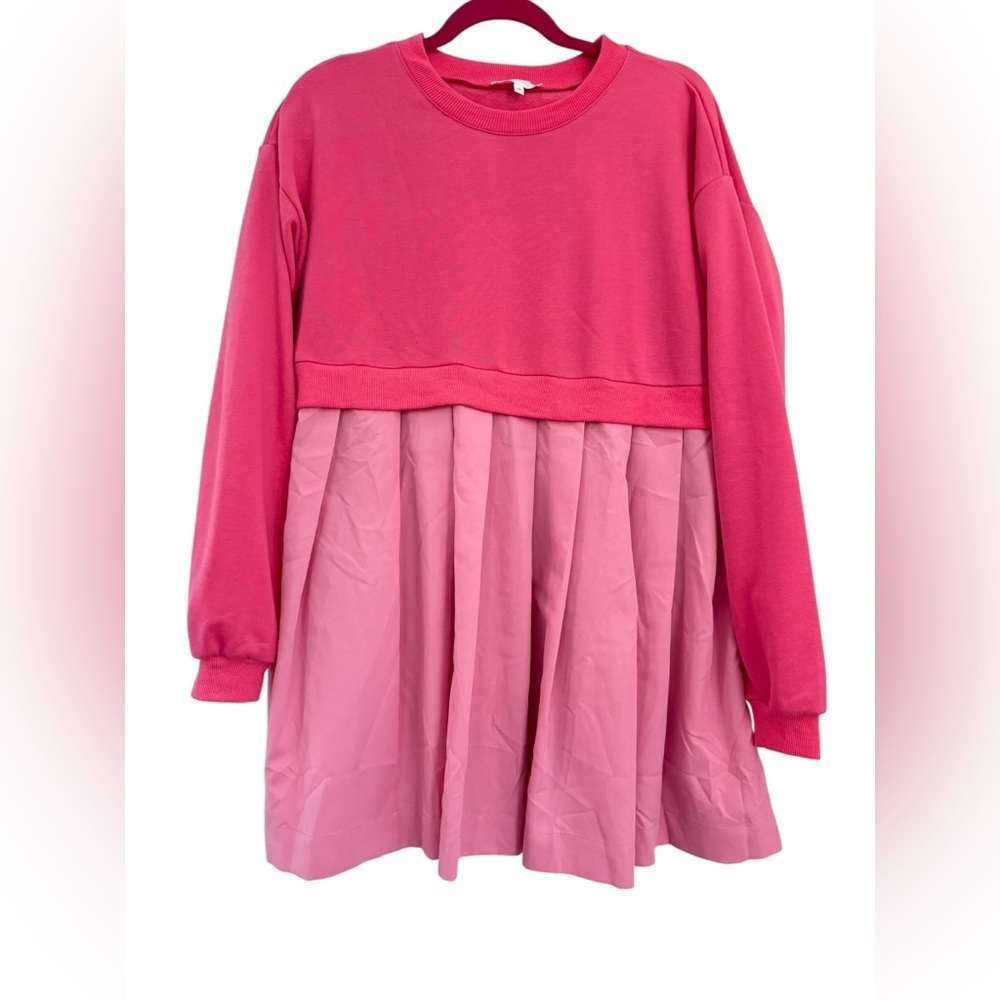 Ces Femme Pink Colorblock Sweatshirt Poplin Skirt Mini Dress
